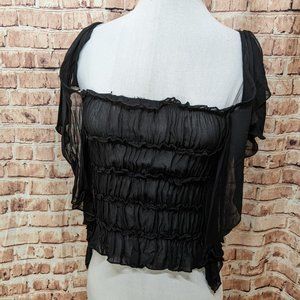 Chiffon Ruffle Blouse Black Elastic Off Shoulder Blouse No Tags Size XS